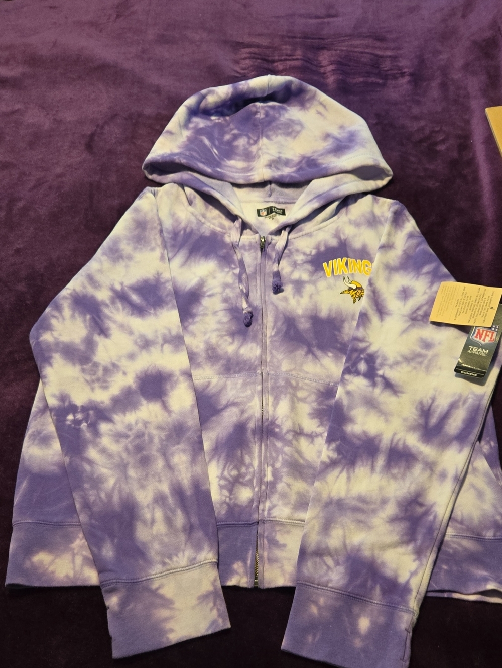 NFL Womens Purple & White Tie-Dye Zip Hoodie with Vikings Logo 2XL NWT